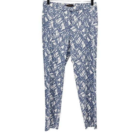 PESERICO‎ Pants Womens Size 42 Blue White Abstract Printed Skinny Leg Stretch - Picture 1 of 13